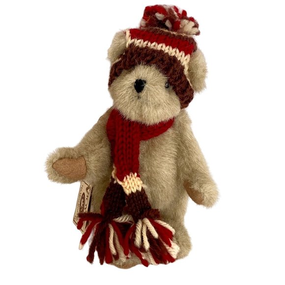 2005 Boyds Cocoa Bear Head Bean Collection Plush Knitted Beanie Scarf Orig Tags - Picture 1 of 11